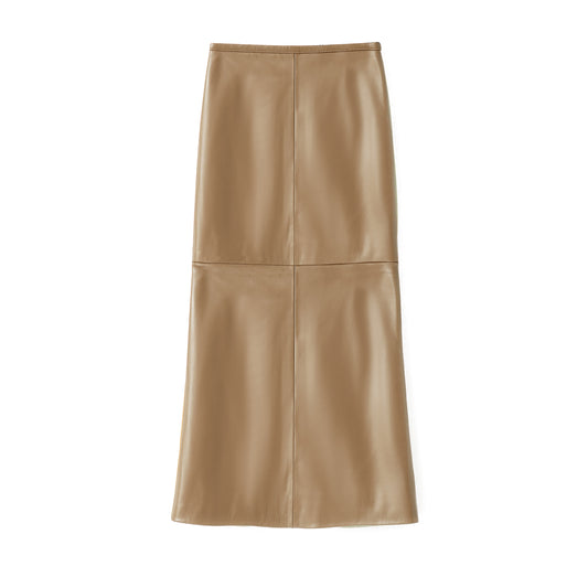 BARBARA LONG LEATHER SKIRT LATTE