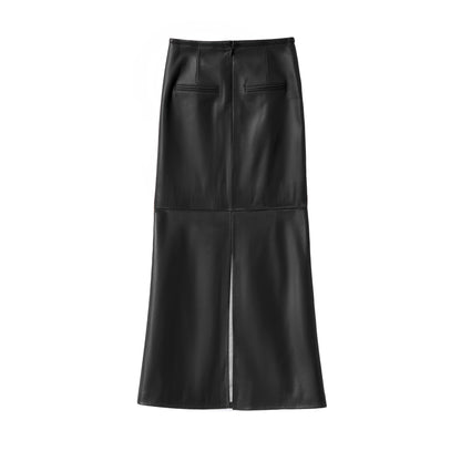 BARBARA LONG LEATHER SKIRT BLACK