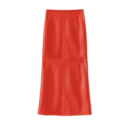 BARBARA LONG LEATHER SKIRT CHERRY