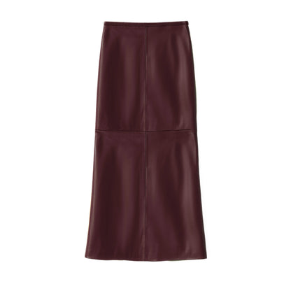 BARBARA LONG LEATHER SKIRT BERRY