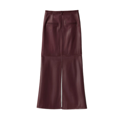 BARBARA LONG LEATHER SKIRT BERRY