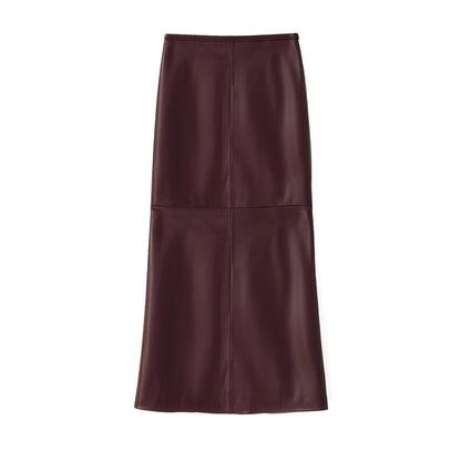 BARBARA LONG LEATHER SKIRT BERRY