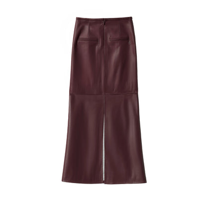 BARBARA LONG LEATHER SKIRT BERRY