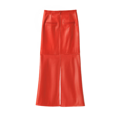 BARBARA LONG LEATHER SKIRT CHERRY