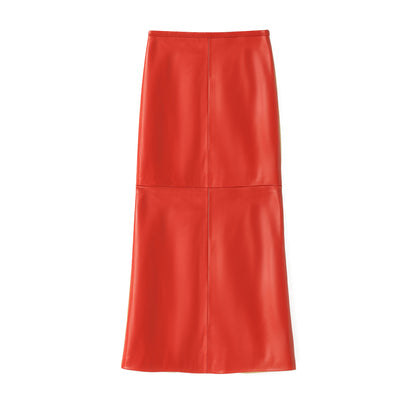 BARBARA LONG LEATHER SKIRT CHERRY
