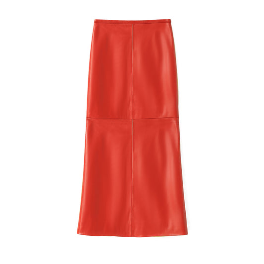 BARBARA LONG LEATHER SKIRT CHERRY