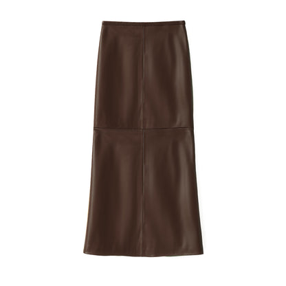 BARBARA LONG LEATHER SKIRT CHOCOLATE