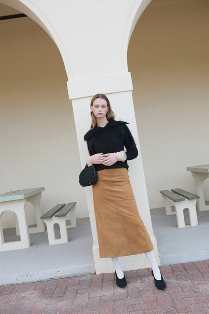 BARBARA LONG SUEDE SKIRT CAMEL