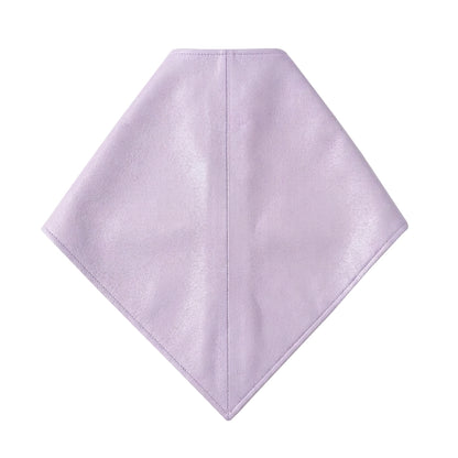 A lilac purple leather bandana or scarf with a triangular flap closure secured by a single button