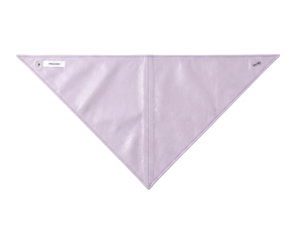 A lilac purple leather bandana or scarf with a triangular flap closure secured by a single button